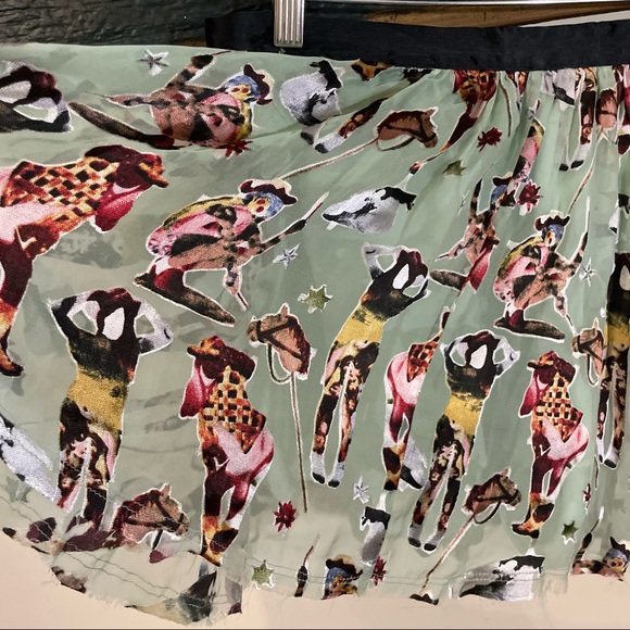 Diesel Mint Green Abstract Cowboy Print Sheer Mini Skort Size 29 - Picture 11 of 16